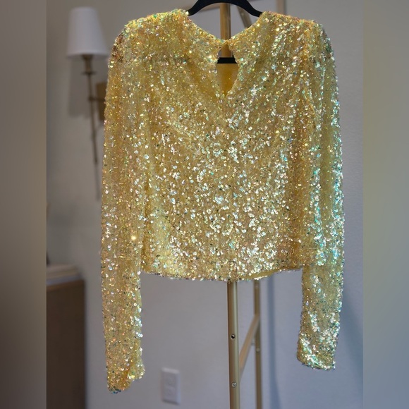 Endless Rose Sequined Long Sleeve Yellow Top NWT- Size Small - Picture 4 of 5